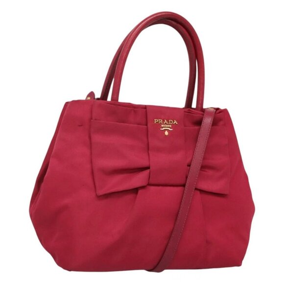 PRADA Hand Bag Nylon Pink Gold Auth 122693 - Picture 1 of 16